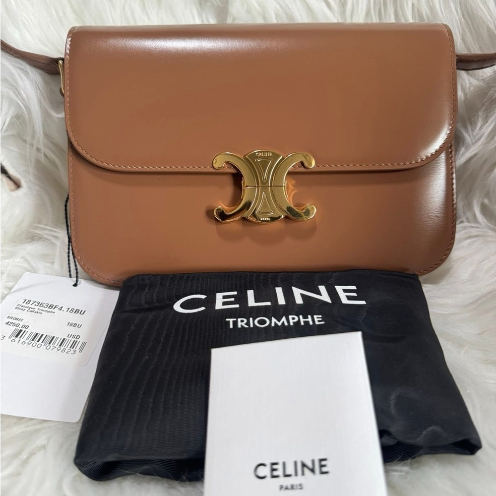 CELINE CLASSIQUE TRIOMPHE BAG IN SHINY BRONZE CALFSKIN